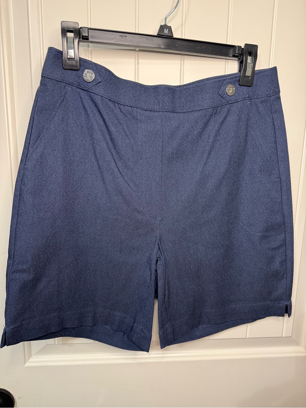 Rafaella Navy Tailored Bermuda Shorts with Decorative Buttons